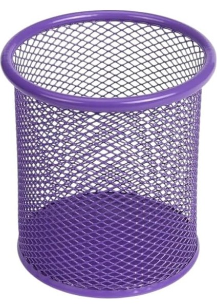Masa Üstü Kalemlik 1 Adet Metal Fileli Renkli Perforeli Yuvarlak Kalemlik Ofis Büro Okul Mor