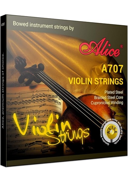 A707 Keman Teli Seti, Kaplama Çelik Düz Tel, Örgülü Çelik Çekirdek, Al-Mg ve Bakır Nikel Sargı