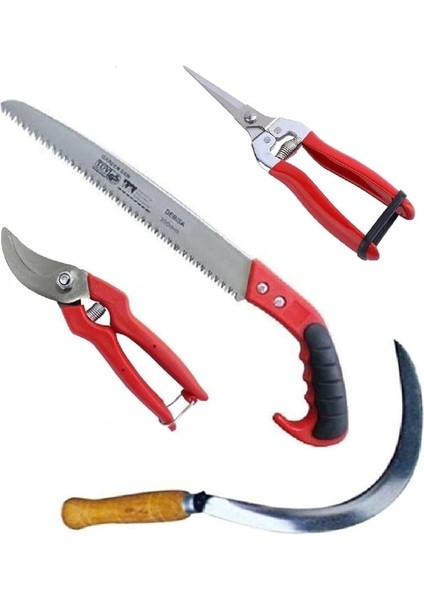 Bahçe Bağ Budama Makası Ağaç Dal Kesme Testeresi Ot Orak Çalı Tırpanı 4 Lü Bahçe Seti