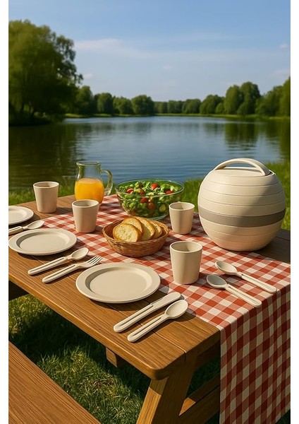 Küre Şeklinde 32 Parça Piknik ve Kamp Yemek Seti, 6 Kişilik, Mavi-Beyaz modelleri