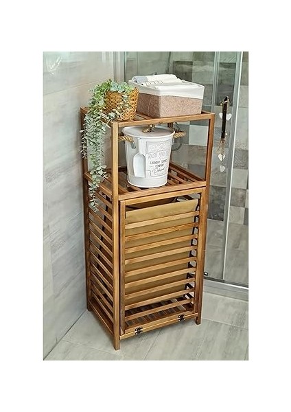 Ceviz Rengi Ahşap Kirli Sepetli Banyo Düzenleyici Raf – CVZ01 fırsatları