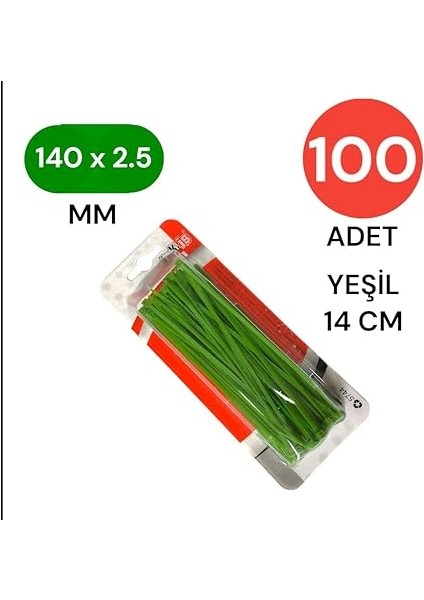 Yeşil Plastik Kablo Bağı | 140MM x 2.5mm | 100 Adet | Cırt Kelepçe Seti | Tel Bağlama ve Kablo Düzenleyici fiyatları