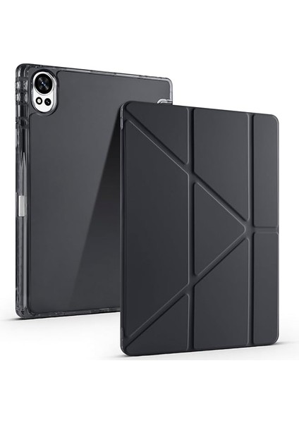 Matepad 12X Ile Için Uyumlu Kılıf Üçgen Tri Folding Kalem Bölmeli Standlı Kılıfı (Siyah)