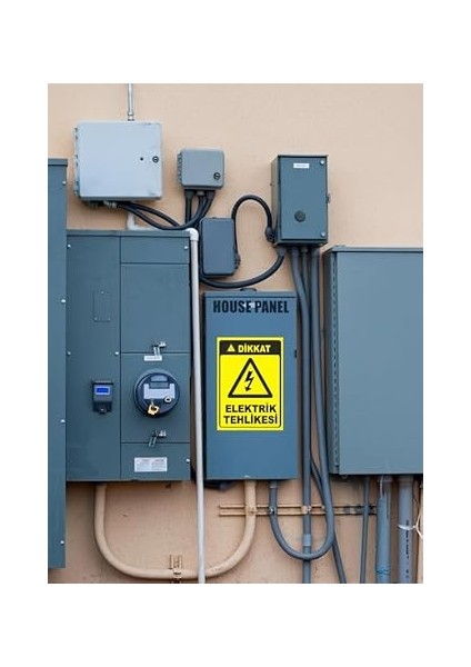Elektrik Tehlikesi Yapışkanlı Folyo Sticker Etiket 10 x 15 cm Uyarı Levhası modelleri