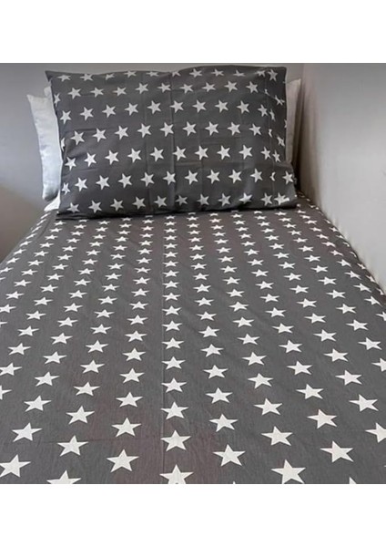 Desenli Ranforce Lastikli Çarşaf Seti (Antrasit-Beyaz, Çift Kişilik 180 x 200)