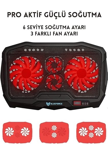 Speeder Sx-15 4 Adet Fanlı 9"-17" Inç Ledli LCD Kontrol Panelli Standlı Notebook Laptop Soğutucu fiyatları