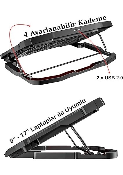 Speeder Sx-15 4 Adet Fanlı 9"-17" Inç Ledli LCD Kontrol Panelli Standlı Notebook Laptop Soğutucu fırsatları