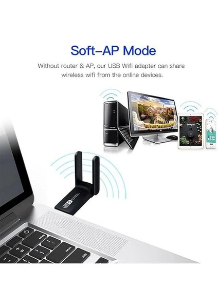 Wifi Adaptörü Dual Band Çift Antenli AC1300 Mbps Wifi Alıcı Ağ Kartı Sinyal Güçlendirici modelleri