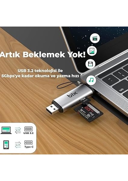 Adp-11 Mikro Sd Kart Okuyucu Type-C & USB 3.2 Gen1, Hafıza Kartı Okuyucu Micro Sd Için Otg, Sdhc, Sdxc, Mmc Kart Adaptörü, Ipad, Macbook, Samsung Bilgisayar, Telefon ve Tablet ile Uyumlu modelleri