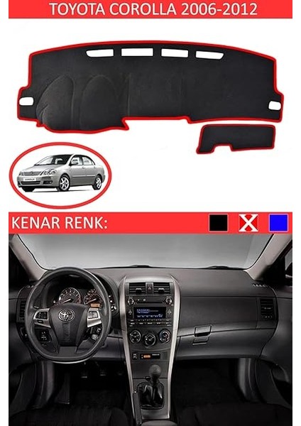 Torpido Koruma Halısı Siyah Kenar Renk Kırmızı Toyota Coralla 2006-2012 ile Uyumlu fiyatları