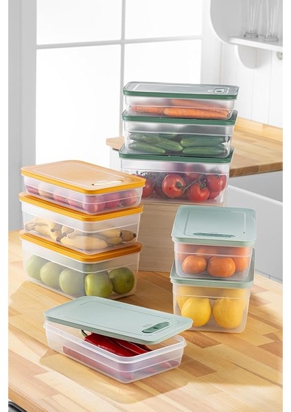 Vienev 9lu Ayarlı Sebze ve Meyve Saklama Kabı Seti Renkli 3x(2,5-3,8-5 Litre)