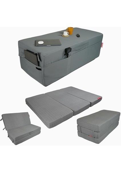 Ultra Kalın Çift Kişilik Katlanır Yatak, Portatif Yatak, Katlanır Sünger Yatak, Katlanabilir Yatak, Misafir Yatağı, Katlanır Yer Yatağı (Gri, 120X180X14)