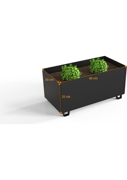 Metal Battal Boy Saksı Siyah 30 * 60 * 25