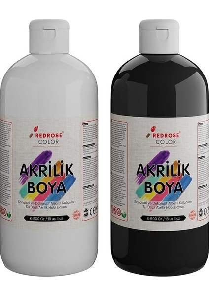 Rose Beyaz, Siyah Akrilik Boya 2'li Set 2X500 gr