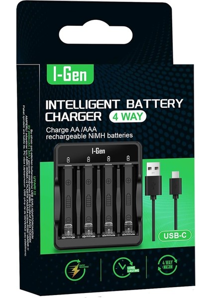 G400 4'lü Pil Şarj Aleti Aa/aaa Uyumlu Type-C Giriş Akıllı Hızlı Pil Şarj Cihazı