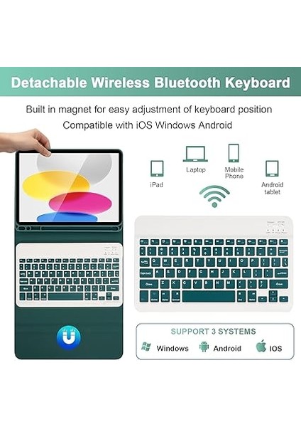 Ipad (A16) 11INÇ 10. Nesil 2022/2025 Uyumlu Bluetooth Türkçe Q Klavyeli Kılıfı (Tablet Değildir) fırsatları