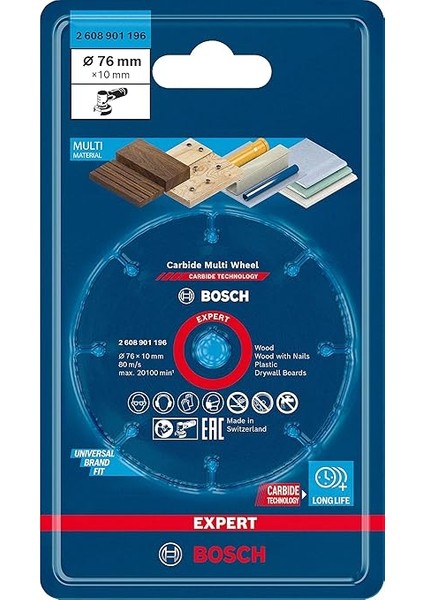 1x Expert Carbide Multi Wheel Kesici Diskler (Sert Ahşap, Çivili Ahşap, Plastik, Alçıpan Panel, Ø 76 Mm, Aksesuar Mini Avuç Taşlama Makinesi) fiyatları