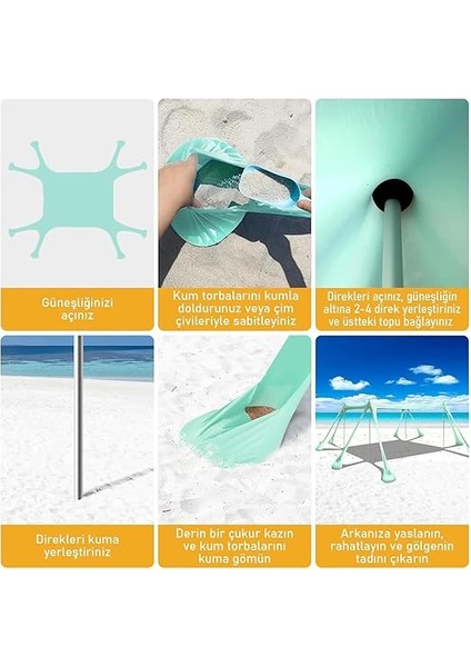 Plaj Gölgelik Tente Deniz Çadırı, Sahil Plaj Gölgeliği Kanopy, UPF50 Güneş Koruma, Açık Hava Deniz Şemsiyesi Tente Gölgelik Aile Kampı Balık Piknik Için Gölgelik, 300X300CM, Turkuaz indirimleri