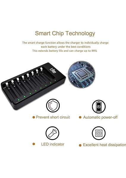 G800 8'li Pil Şarj Aleti Aa/aaa Kalem Pil Uyumlu Type-C Giriş Akıllı Hızlı Şarj Cihazı modelleri