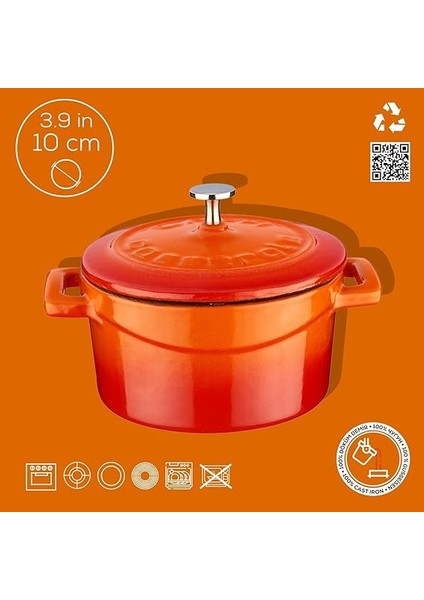 Metal Döküm Mini Tencere, Trendy, 10 Cm, 0.35 L Hacim, Turuncu fırsatları
