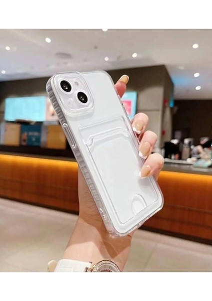 Aksesuar Iphone 15 ile Uyumlu Şeffaf Kartlıklı Kamera Korumali Esnek Silikon Kılıf