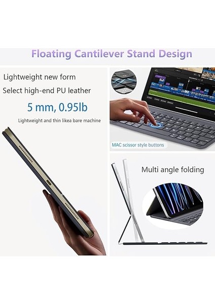 12.9"3.4.5.6.nesil M1.m2 2022.2021/ iPad Air 13 (M2, 2024/M3,2025) ile Uyumlu Magic Keybord Folio Klavyeli Kılıfı fırsatları