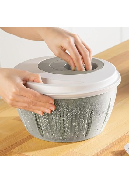 Pratik Salata Kurutucu, Sebze Yeşillik Marul Yıkama ve Kurutma Kabı Leğen Şeklinde Çevirmeli (Beyaz-Gri)