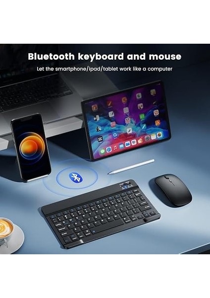 Bluetooth Kablosuz Şarjlı Türkçe Q Klavye Alüminyum Alışım Bluetooth Mini Mouse Süper Hafif Taşınabillir Bluetooth Eşleştirmeli Midi Klavye 25CM x 15CM fiyatları