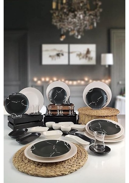 36 Parça 6 Kişilik Kahvaltı Takımı Mermer Desenli fiyatları