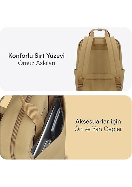 MCE-1523 Nova Eco Çevre Dostu Laptop Sırt Çantası 15.6 Inç, Ykk Fermuarlı Bilgisayar Sırt Çantası, Kadın ve Erkek Günlük Çanta, Okul ve Iş Çantası, Camel modelleri