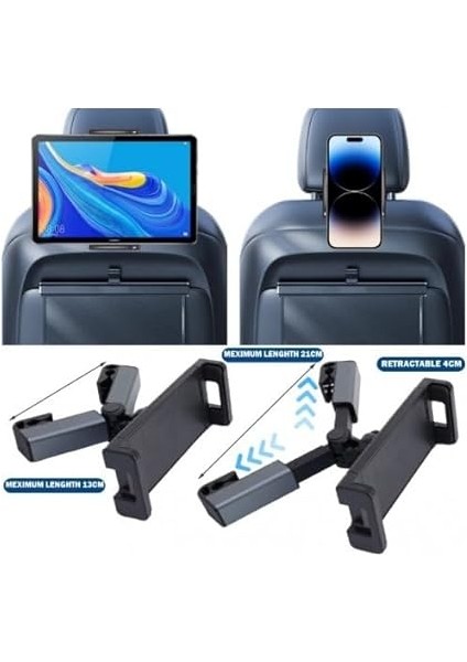 Koltuk Arkası Ayarlanabilir Tablet ve Telefon Tutucu, 360° Dönebilen, Araba Başlık Montajlı, Evrensel Uyumluluk, Çocuklar Için Video Izleme Aparatı modelleri