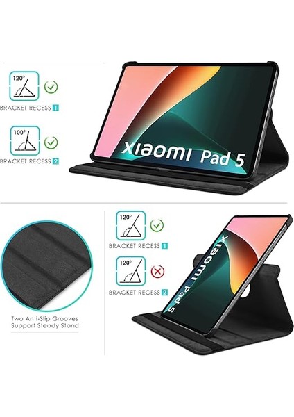 Kılıf For Xiaomi Pad 5/pad 5 Pro 11 Inç 2021, 360° Döndürme ve Stand Fonksiyonlu Ince Koruyucu Deri Kılıf, Kitap Kapağı Hafif Folio, Siyah modelleri