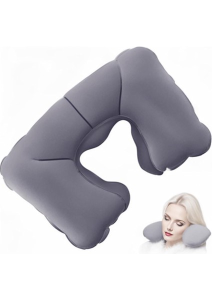 Şişme Seyahat Yastığı Boyun Destekli Taşınabilir ve Ergonomik Tasarım Uçak Araba ve Yolculuklar Için Ideal (Gri) fırsatları
