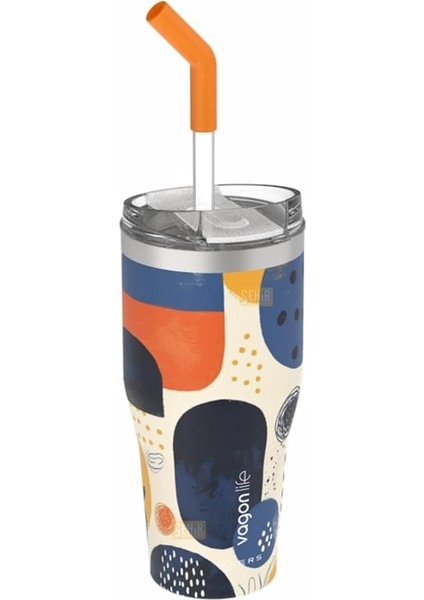 590ML Desenli Pipetli/pipetsiz Çift Kullanım Tumbler Kahve Bardağı/mug Paslanmaz Çelik Termos (Rainforest)