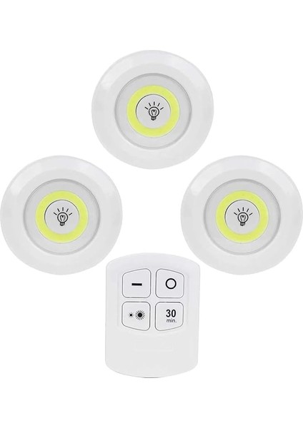 LED Işık Kablosuz Uzaktan Kumandalı Dolap Içi LED Ampul Seti 3lü Set Gece Lambası Spot Lamba
