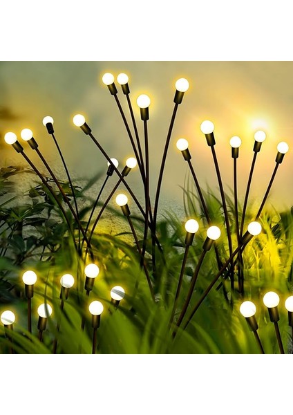 Su Geçirmez Solar Bahçe Işıkları Dış Mekan, Sıcak Beyaz Sallanan Ateşböceği Işıkları, Yol, Çit, Bahçe Dekorasyonu Için (4'lü Paket)