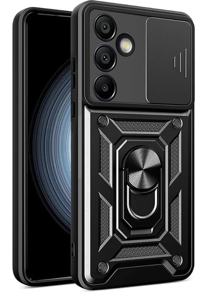 Samsung Galaxy S24 Fe ile Uyumlu Kılıf Sürgülü Siyah Panther Yüzüklü Silikon Orijinal (Samsung Galaxy S24 Fe ile Uyumlu, Sürgülü Siyah)