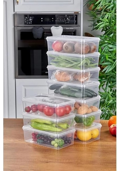 - 10'lu Set Saklama Kabı, 10 Adet 2000ML Dikdörtgen Şeffaf Kendinden Kapaklı Saklama Kabı, Bpa Içermez, Buzdolabı, Dondurucu ve Dolap Organizeri modelleri