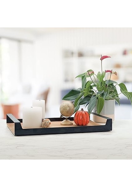 Büyük Ham Renk Servis ve Sunum Tepsisi, Metal Kulplu Ahşap Tepsi - 48,5X32 cm indirimleri