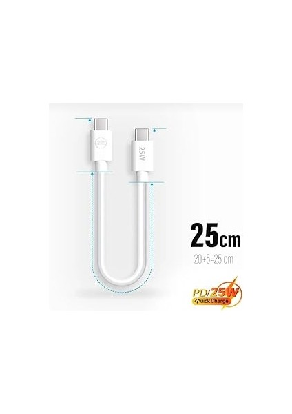 Elektronik Kısa 25 cm 20W Hızlı Type C Şarj Kablosu Çift Taraflı Type-C To Type-C Pd Şarj Data Kablo, Iphone 15 16 Pro Uyumlu modelleri