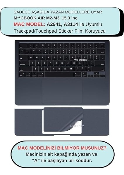 Macbook Air M4-M3-M2 15 Inç Sticker Film Koruyucu Touchpad Trackpad (15.3” Air) A2941 A3114 A3241 ile Uyumlu Gece Mavisi fiyatları