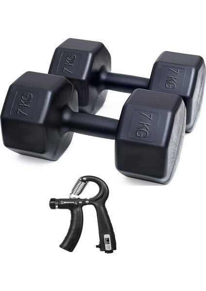 Ps Spor 7 kg Dambıl x 2 Adet = 14 kg + Sayaçlı Ayarlanabilir El Yayı Siyah