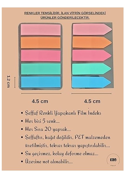 Sticky Notes Şeffaf Renkli Yapışkan Not Kağıtları Film Indeks (Renk 2) fiyatları