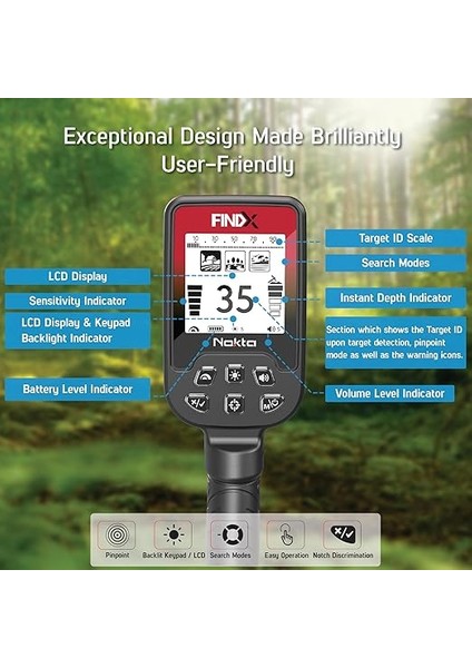 Fındx Metal Dedektörü Su Geçirmez, Altın Arama, Pinpoint Modu, USB Şarj Edilebilir Pil, Kulaklık, Taşıma Çantası modelleri