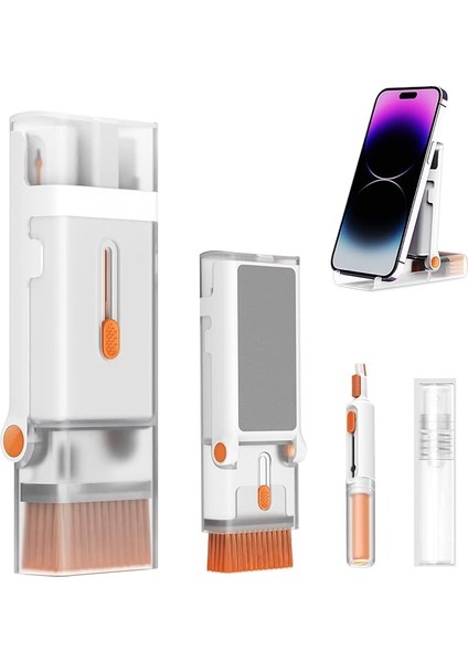 Trend Çok Fonksiyonlu Temizlik Seti Fırça/ekran Silme Özelliği ve Telefon Standı Katlanabilir Notebook/laptop/klavye/macbook ile Uyumlu ve Telefon/tablet/pc/airpods ile Uyumlu Temizleme Kiti