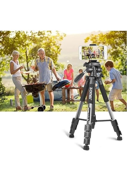 Profesyonel Q111 Taşınabilir 5kg Taşıma Kapasiteli 139,7CM Alüminyum Tripod Gri indirimleri
