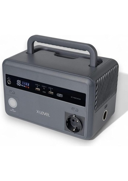 93600MAH Taşınabilir Güç Istasyonu, 299WH, 300W Saf Sinüs, Lifepo4, 5 Çıkış Portu, LED Lamba, Güneş Paneliyle Şarj Desteği, Karavan, Elektrik Kesintisi, Acil Durum Güç Kaynağı, XPS1001, Gri