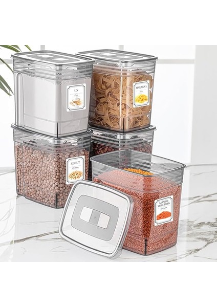 Home 5'li Mega Boy 5,5 Litre Un Kabı - Bakliyat Saklama Kabı - Lena Çok Amaçlı Malzeme Kutusu Erzak Kabı