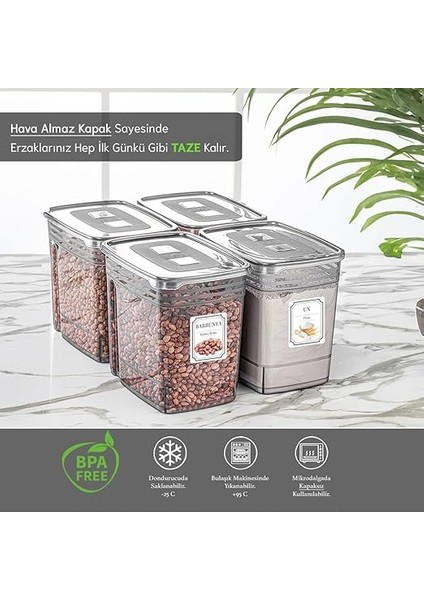 Home 5'li Mega Boy 5,5 Litre Un Kabı - Bakliyat Saklama Kabı - Lena Çok Amaçlı Malzeme Kutusu Erzak Kabı fiyatları