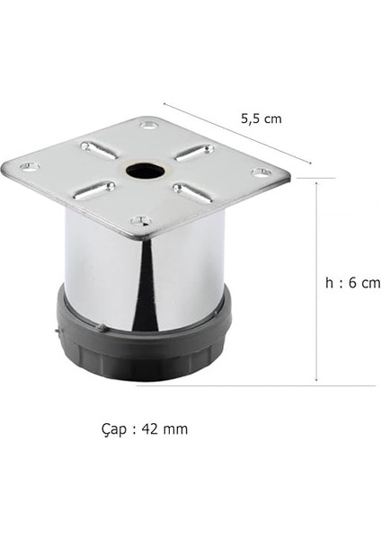 4 Adet Mobilya Ayağı Metal 6 cm Alttan Ayarlı 42 mm Krom Ayak fiyatları